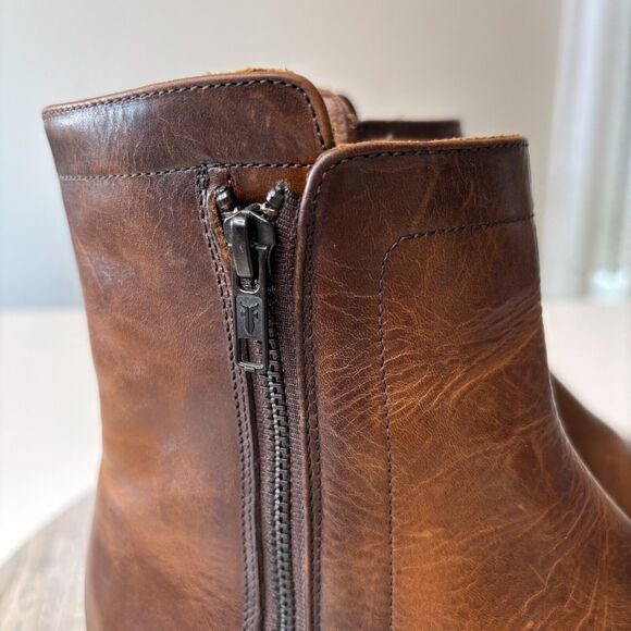 Frye Women's Veronica Brown Leather Zip Booties Biker Boots‎ US Size 7 1/2 - Picture 6 of 11